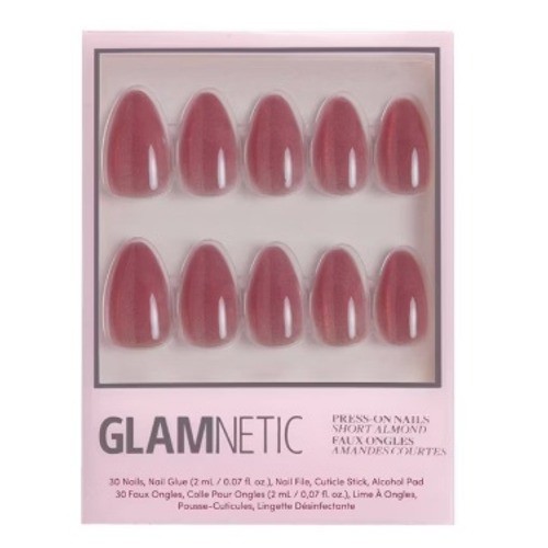 Glamnetic Rose Press-On Nails Short Almond Velvet Cat-Eye Pink 30 Kit NIB