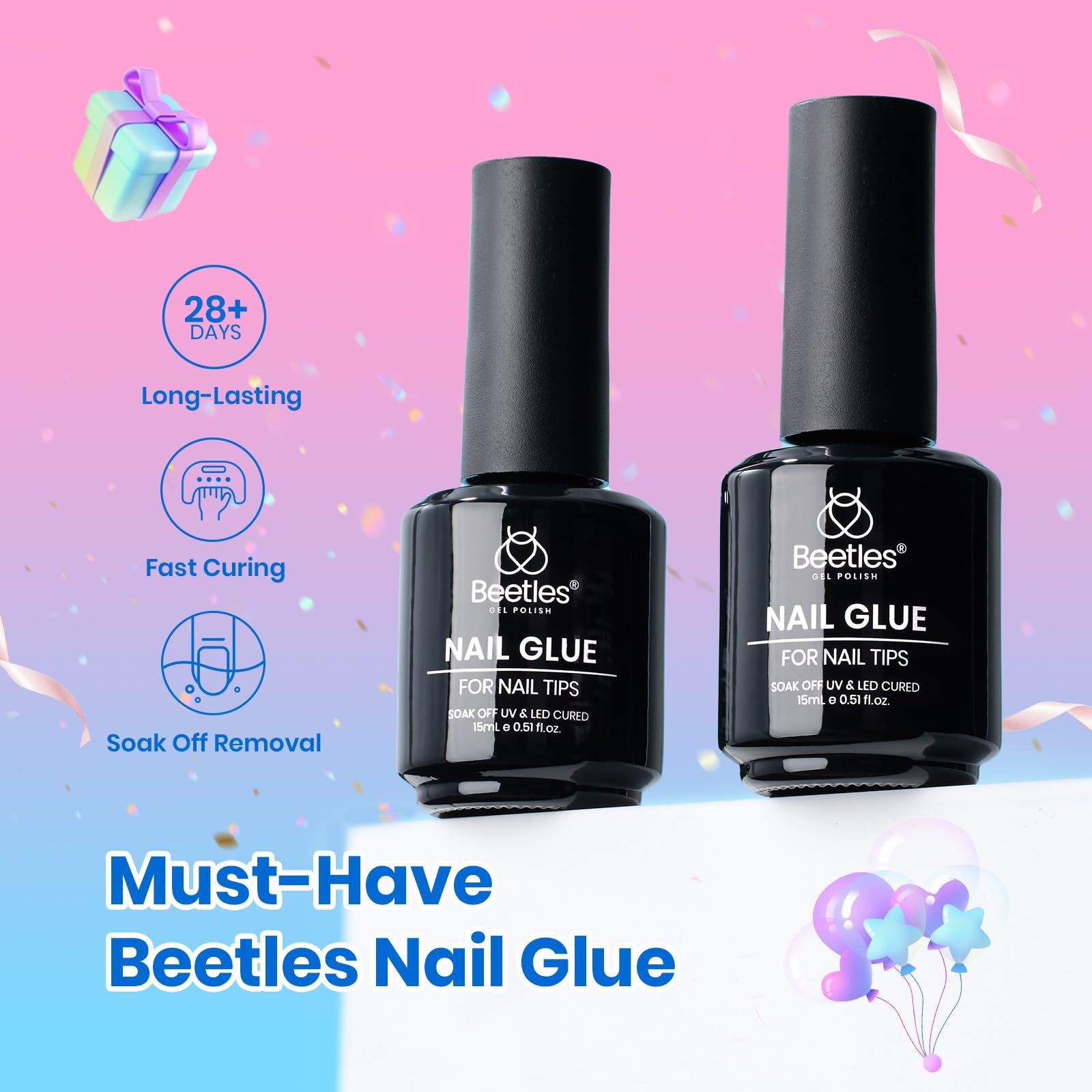 Beetles Gel Polish 9 In 1 Gel Nail Glue For Clear Acrylic Nail Tips 2 Pcs 15Ml
