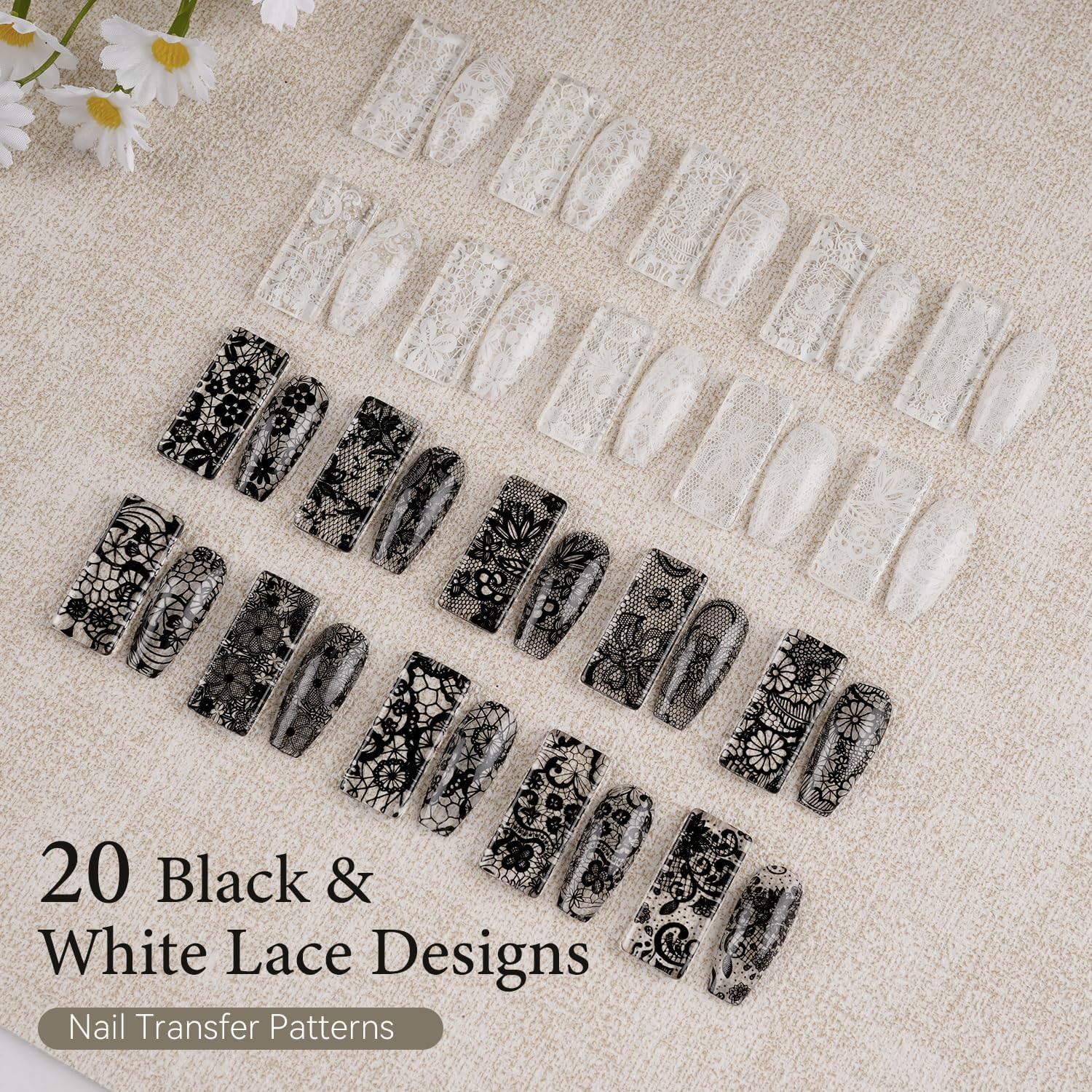 Lace Nail Foils,20 Rolls 2 Boxes Black and White Nail Art Transfer Stickers, Hol