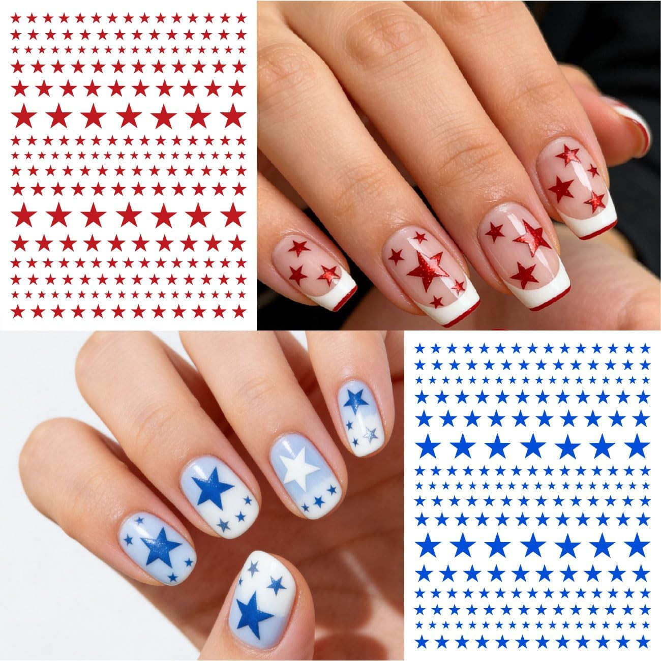 4Th of July Nail Stickers – 3D Self-Adhesive Red White and Blue Star Nail