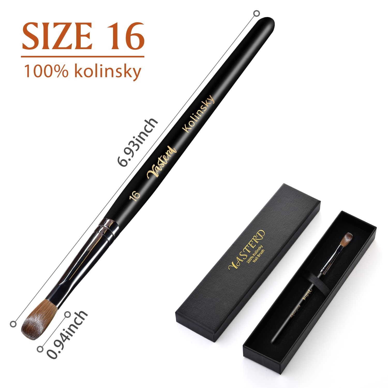 Yasterd Kolinsky Acrylic Nail Brush Size 16 Oval Crimped for Nail Art