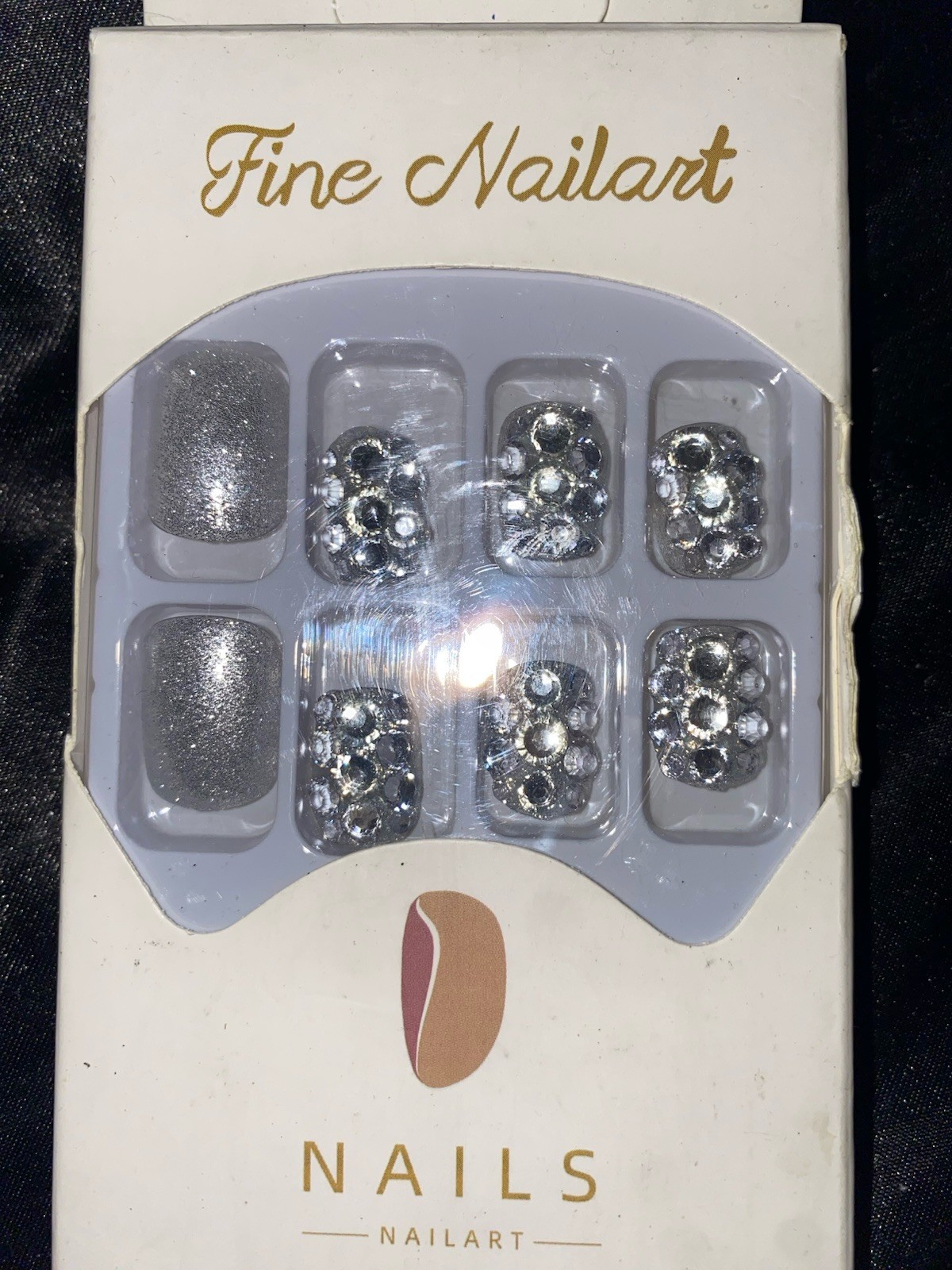Silver & Rhinestone Short Press On Nails Square