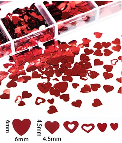 Red Heart Nail Art Glitter Sequins for Valentine’s Day Nail Art Red heart