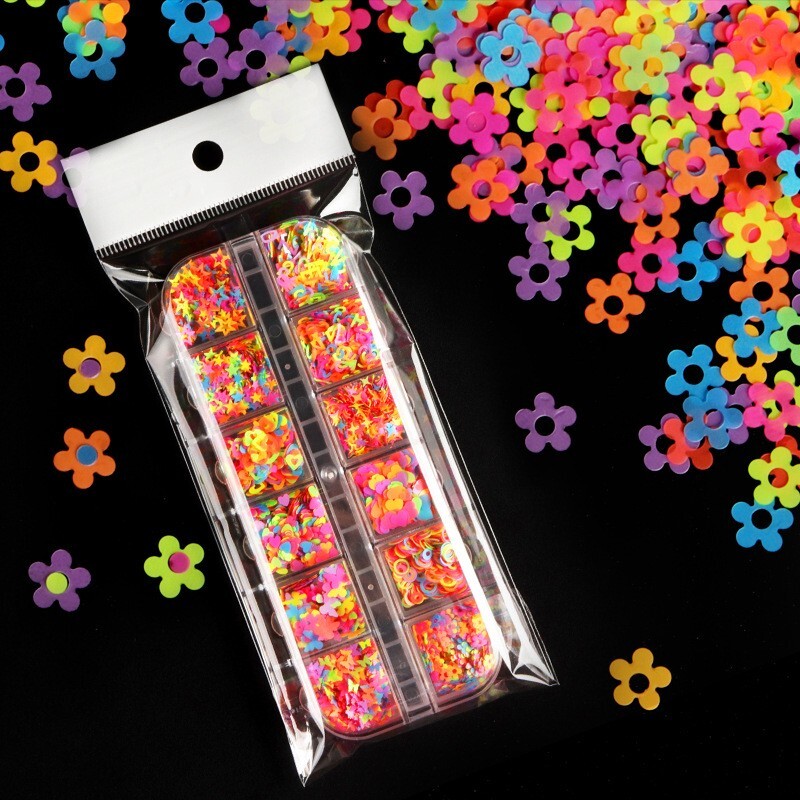 Fluorescence Flower Star Mixed Design Nail Sequins Glitter Flakes Nail Stickers