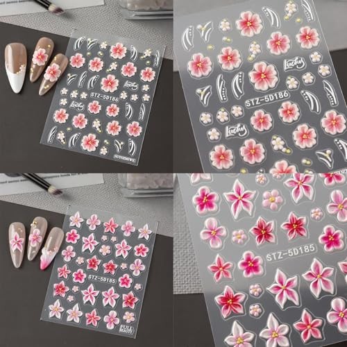 2 Sheets 5D Flower Nail Stickers for Nail Art Self-Adhesive Embossed Stickers-5