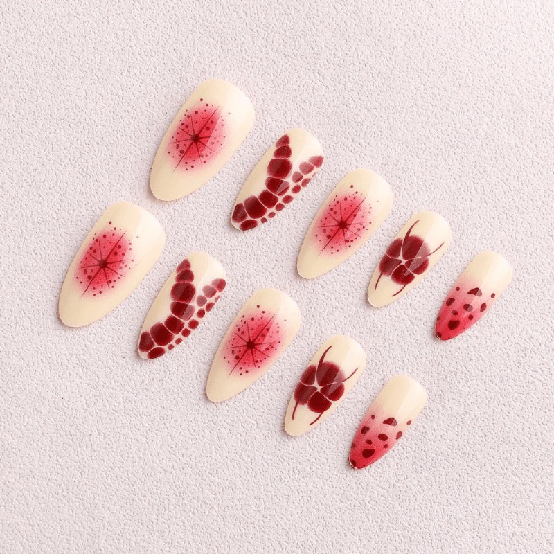 48 Pieces of Pink and White Applied Fake Nails, Removable and Reusable Nail Art