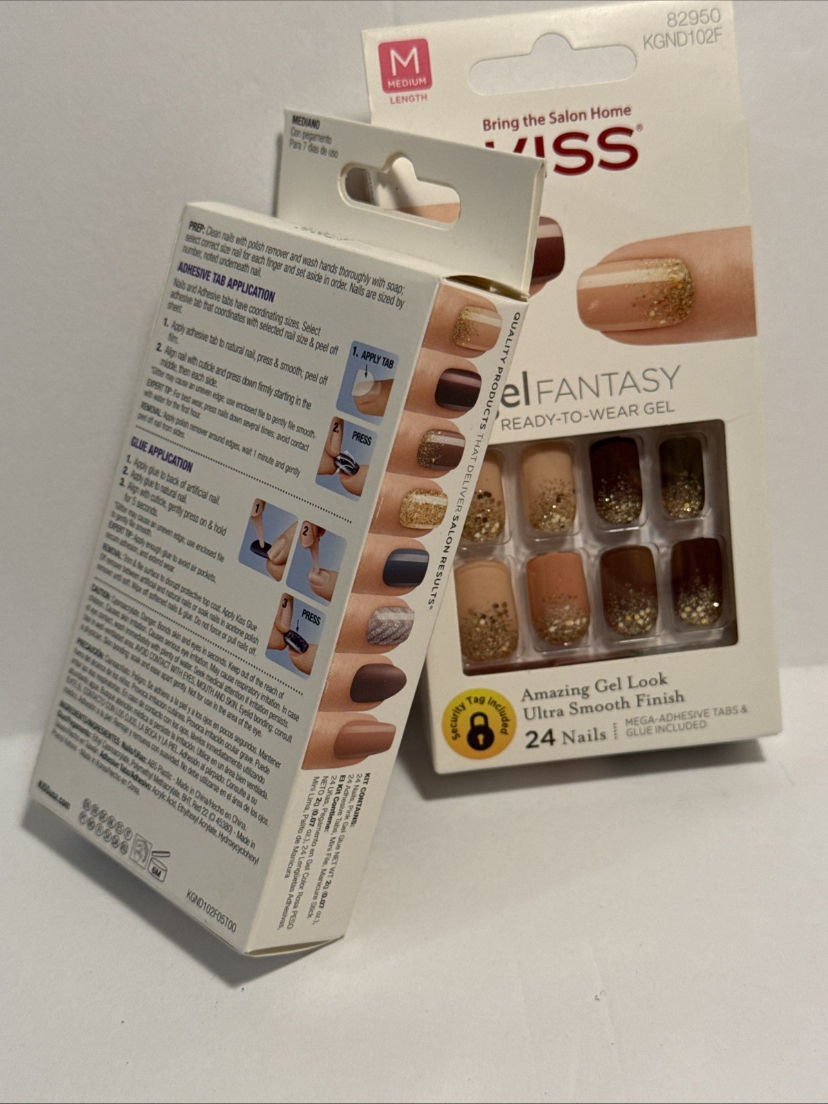 2 Kiss Medium Glue/Press-On Nails, Glue/Adhesive Tabs Included Pinks&Brown#82950