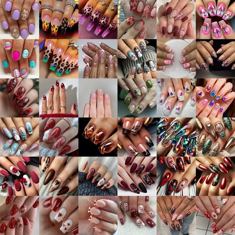 Mixed Style 96 Pressed in Nails, Random Style Size Almond Square Removable Nails