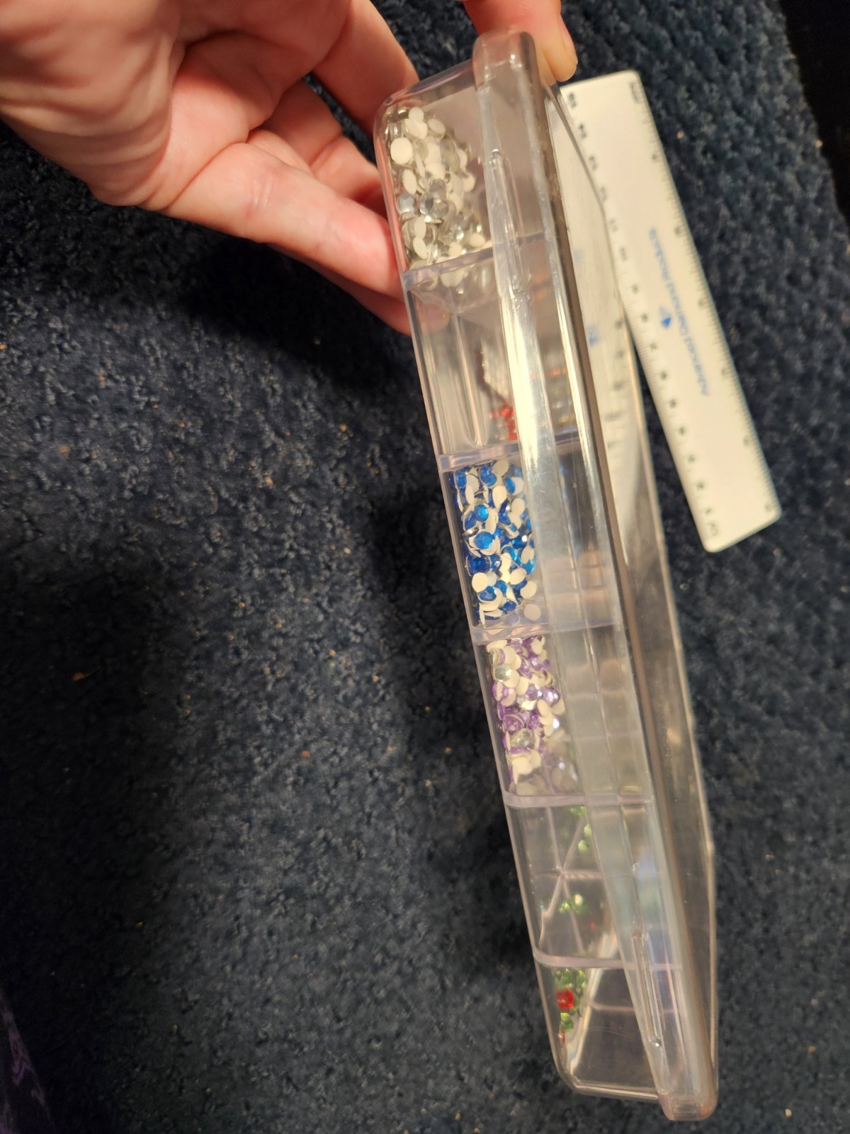 Assortment RHINESTONES various colors in box Blue Green Purple Silver Red crafts