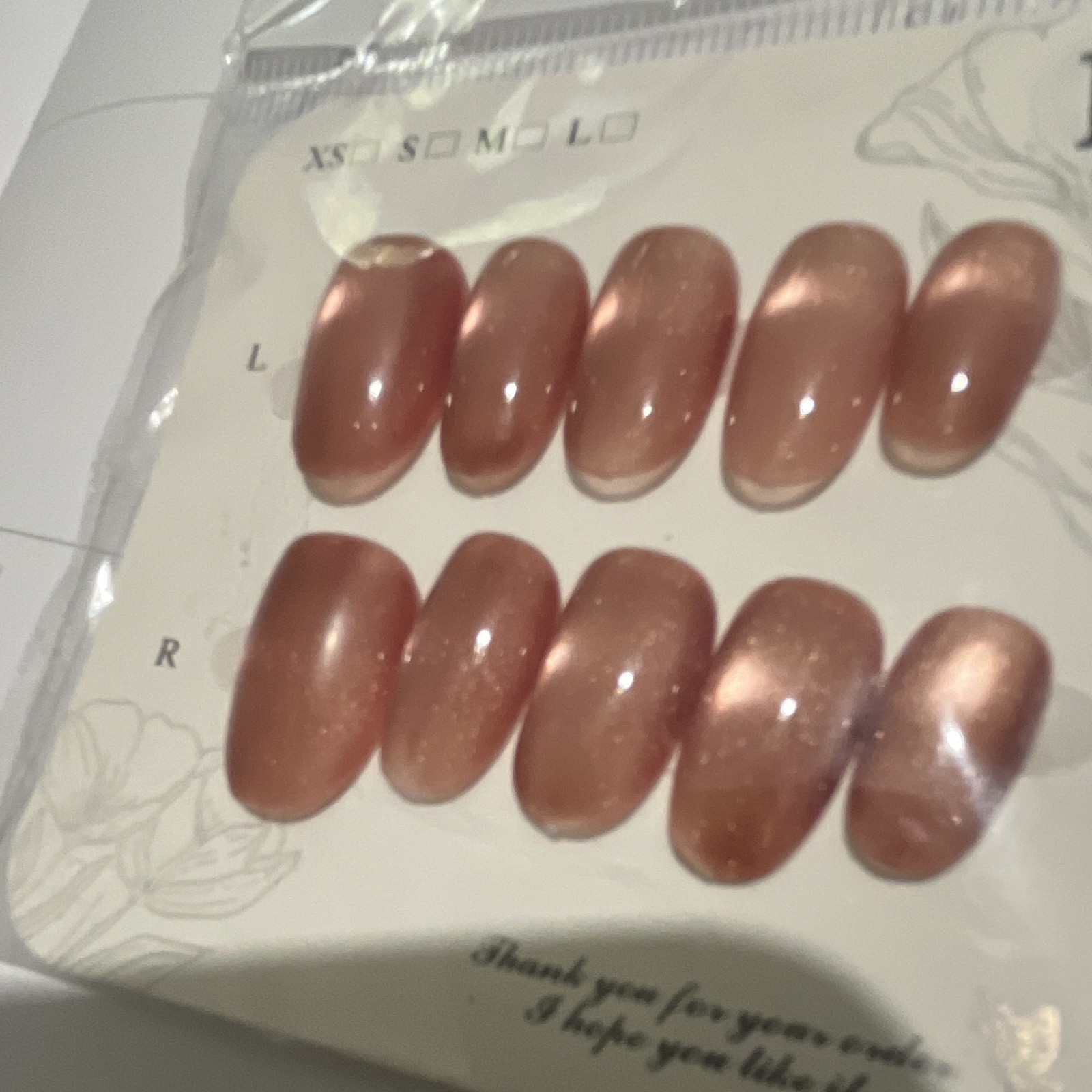 Glue-On Nails Pre-Designed Rose Gold Shimmer Medium Oval Full Cover for Finger