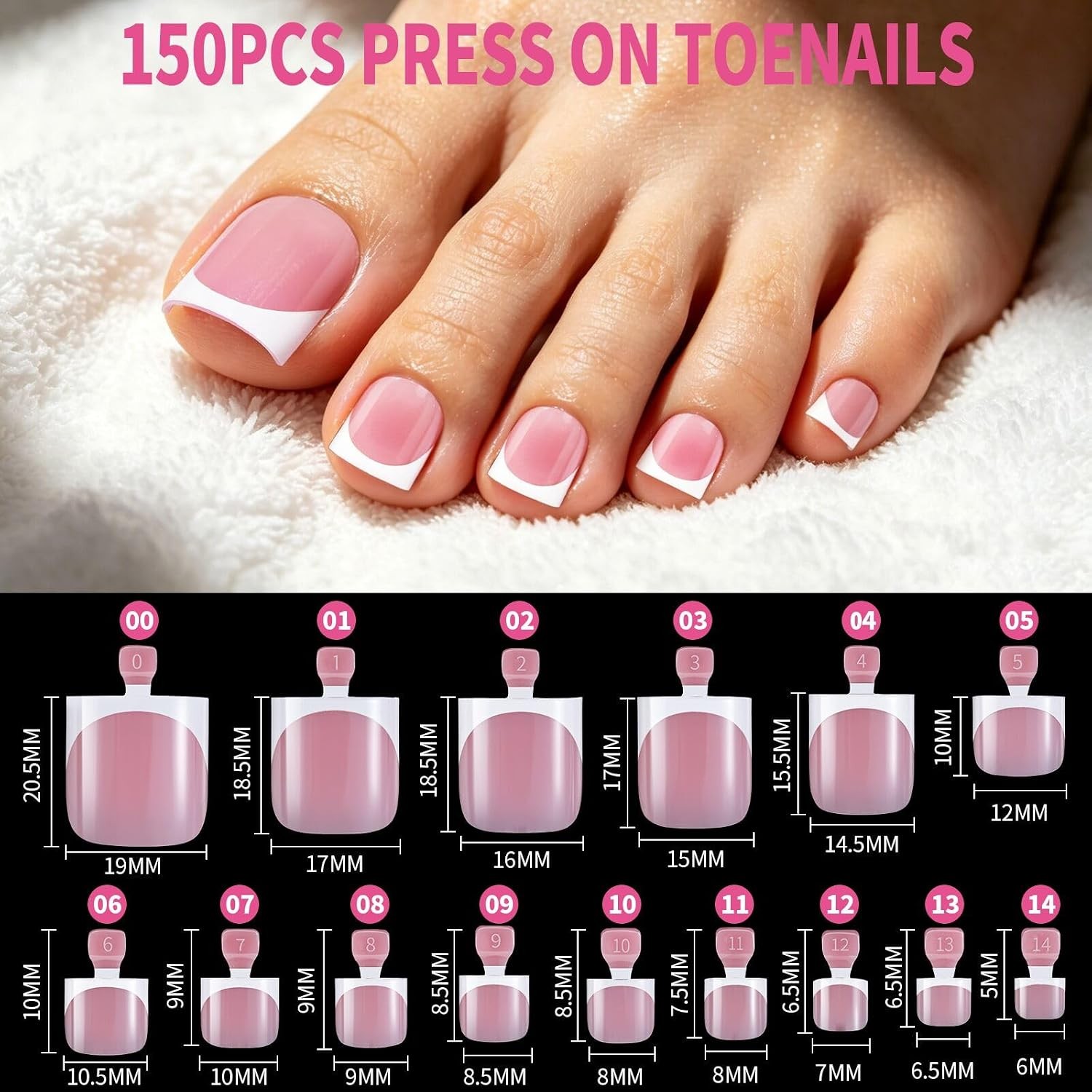 YGDZ 300PCS Press On Toenails & French Tip Nails Kit, Short Square