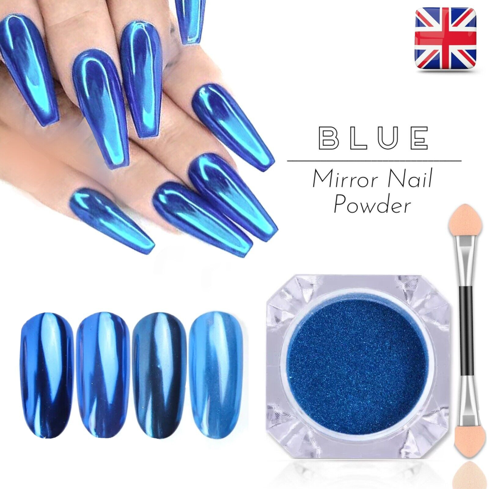 LIGHT BLUE Nail Mirror Powder Platinum Effect Chrome Nails Shining Pigment