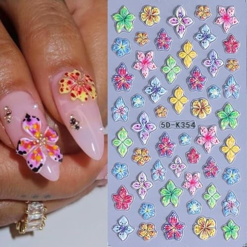 Flower Summer Nail Stickers 5D Embossed Hibiscus Flower Nail Designs Color-26