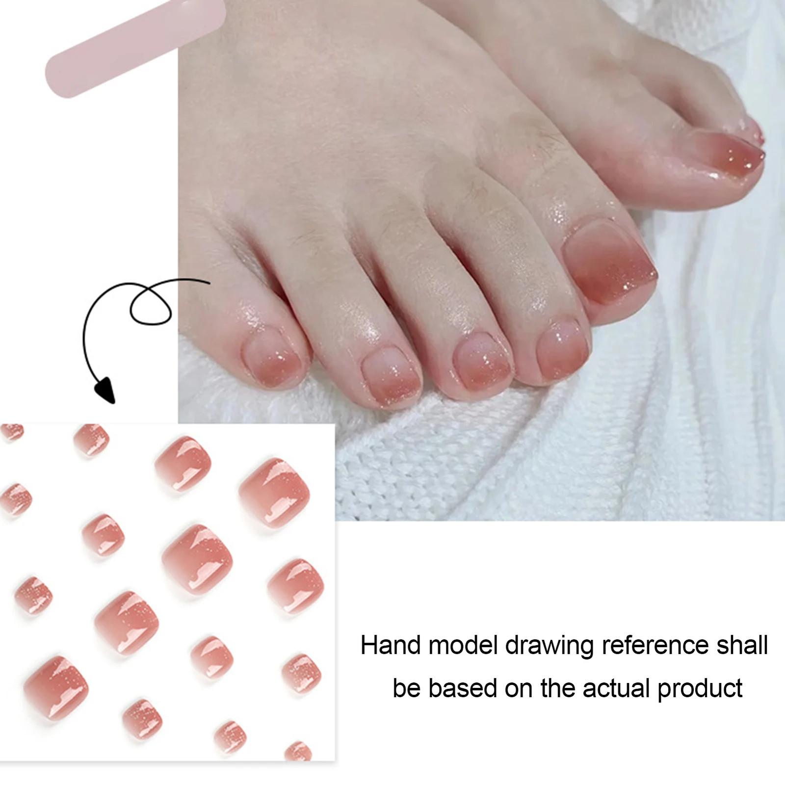 Pink Glossy Press On Toenails Summer Simple Nude Fake Nails