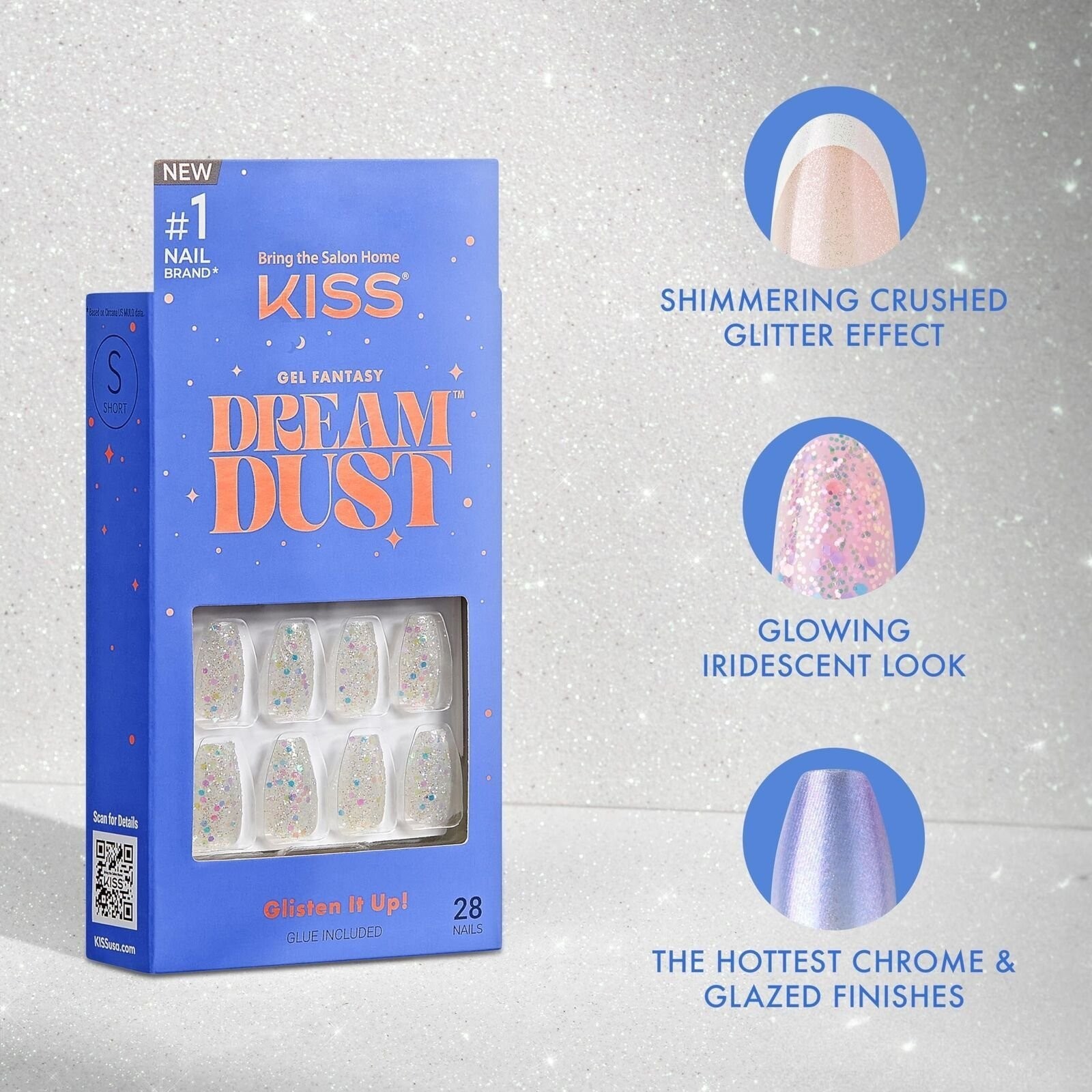 KISS Gel Fantasy Dreamdust, Press-On Nails, Nail glue included, Diamonds 4…