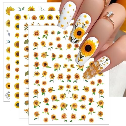 Sunflower Nail Stickers – Self-Adhesive Summer Floral Art Decals – 3D