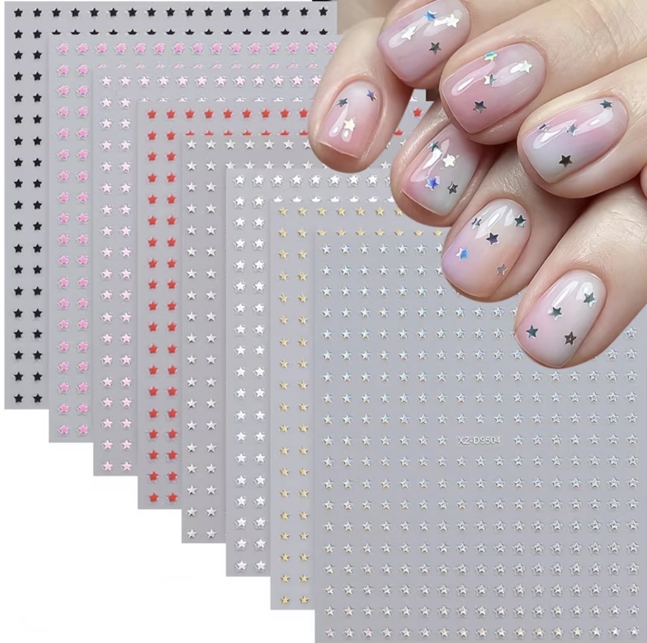 Mini Star Nail Art Stickers Red Pink White Gold Silver Decals Christmas DIY