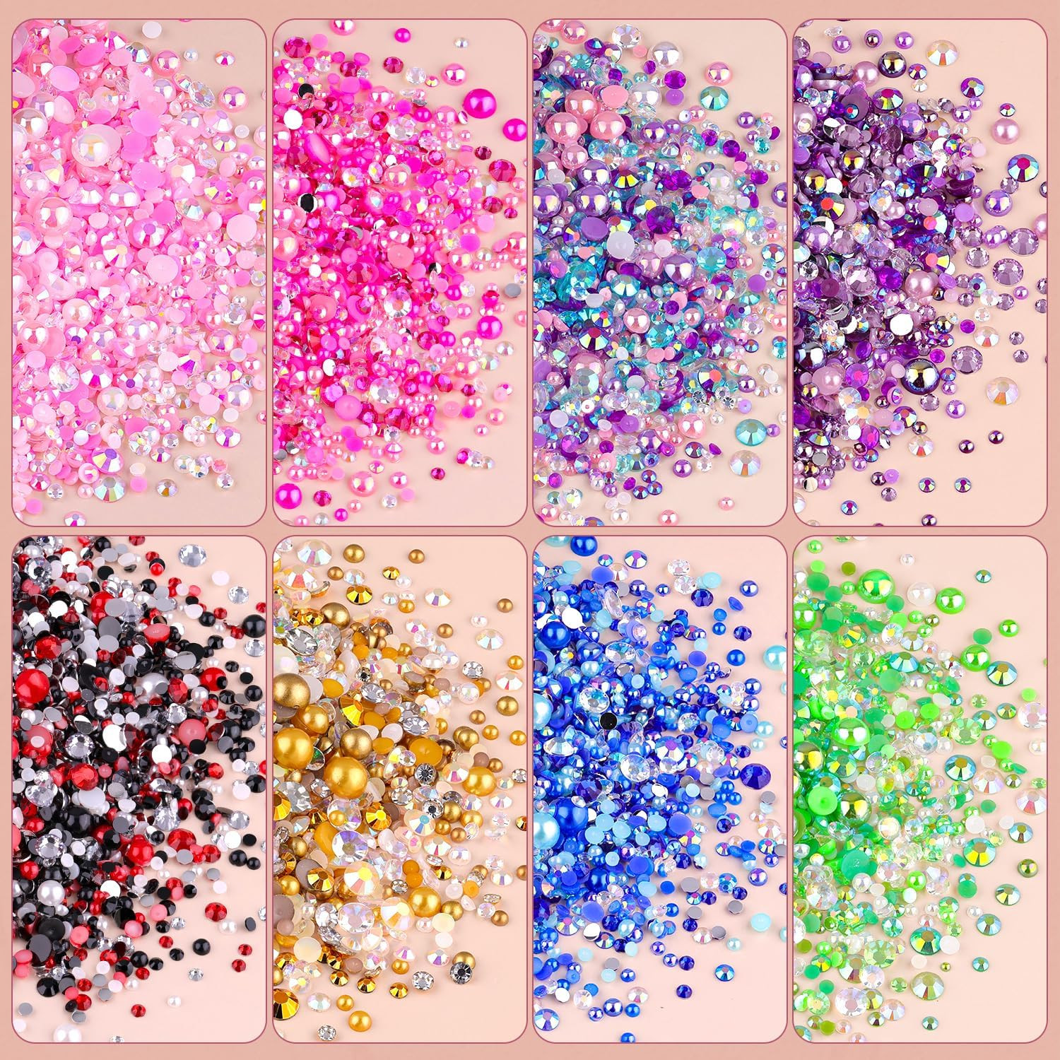 14000PCS Flatback Pearls and Blue Rhinestones for Bedazzling Kit | Dark Blue Mix
