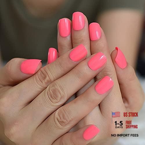 Neon Pink Press On Nails – Short Round – Bright & Deep – Women’s