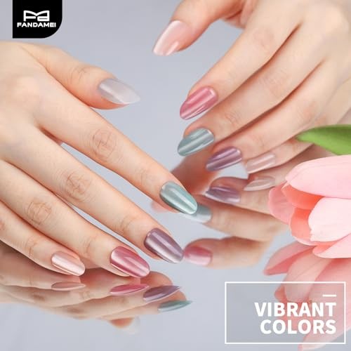 Set of 6 Short Nails – Almond Pink/Apricot/Purple/Green/Nude/Pearl