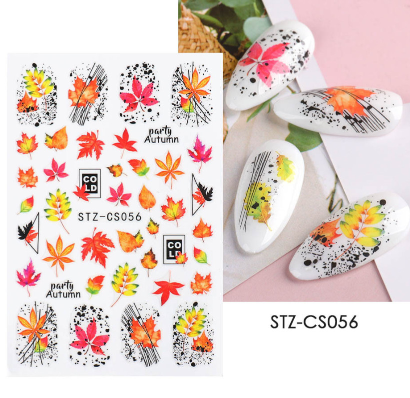 3D Autumn Leaf Maple Nail Art Stickers Geometric Fall Thanksgiving CS56 NH15