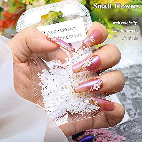 Luxury Acrylic 3D Flower Nail Decorations with Pearl Caviar Beads, 2 pc Set