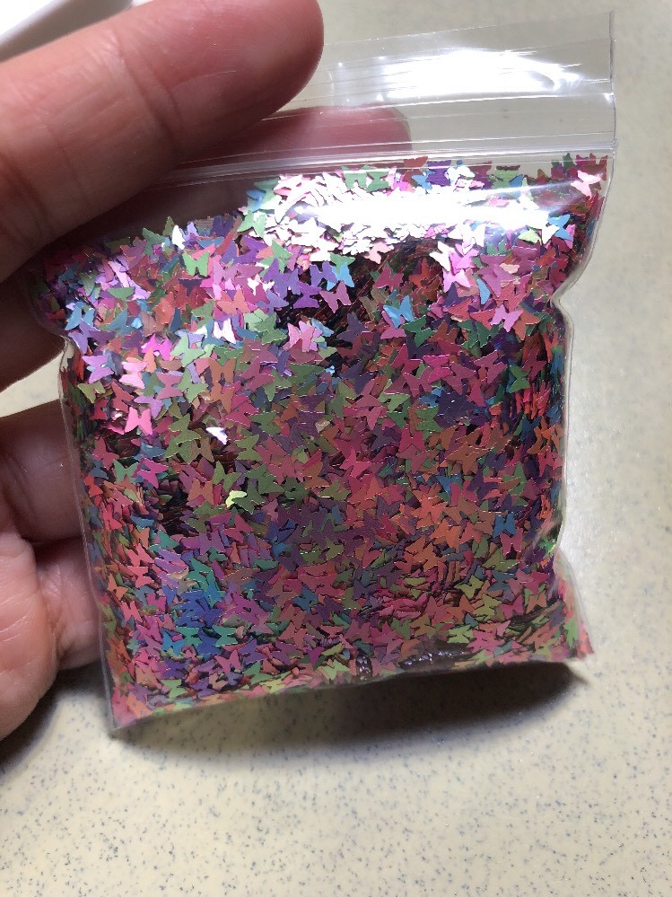 Pearlescent Mix Colors Butterfly shape 3.0MM Size Glitter Thin Cut Nail Gel 1oz
