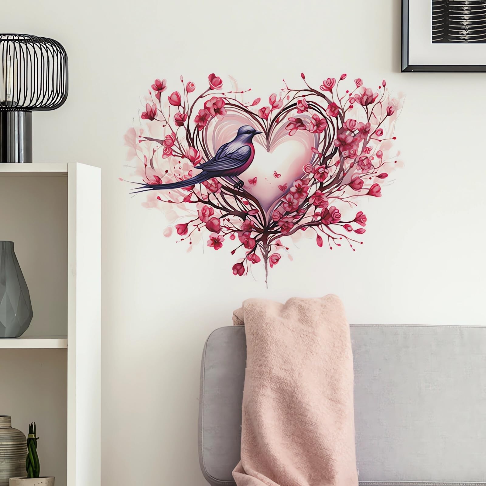 Pink Rose Love Heart Hummingbird Flower Wall Stickers,sacinora Valentine Roma…