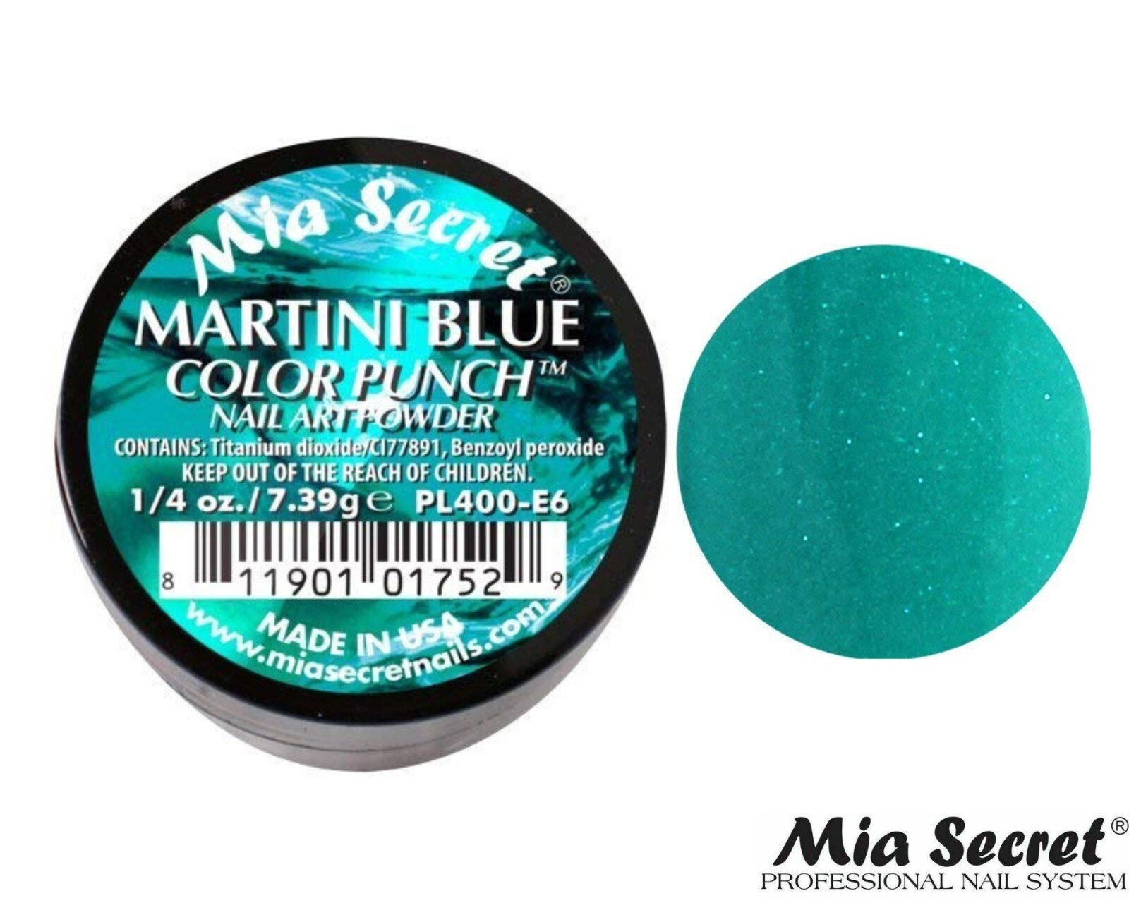 MIA SECRET Nail Art Powder 1/4oz- Martini Blue (COLOR PUNCH Collection)