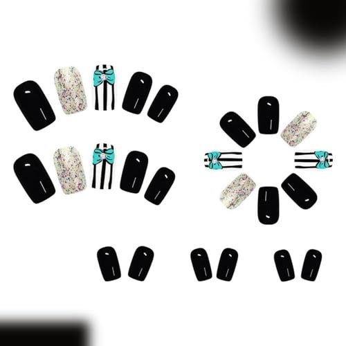 Blue Bow Rhinestone Design – Cute Press on Nails – Short Square Nails – Size a6