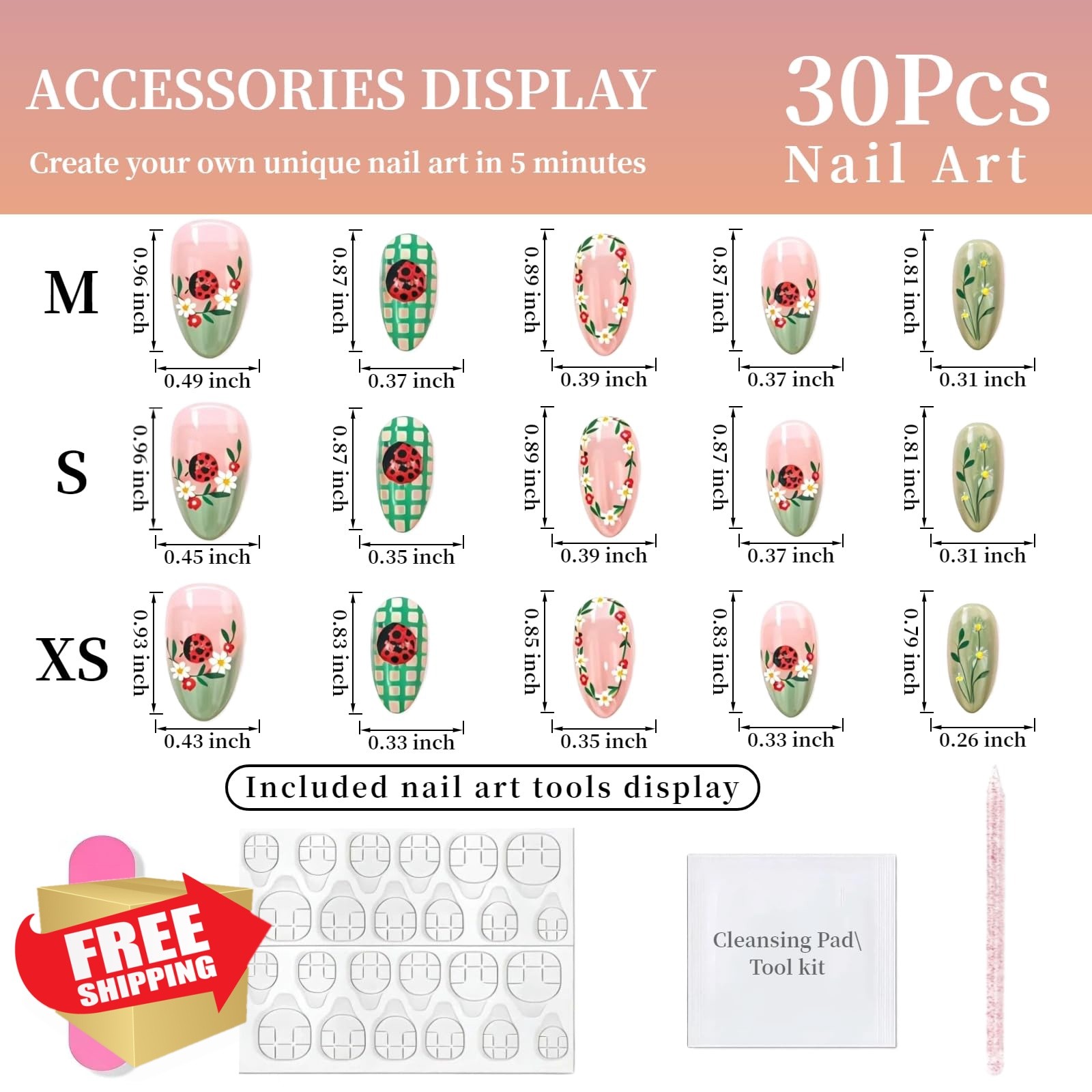 Tephrent Ladybug French tip nails medium