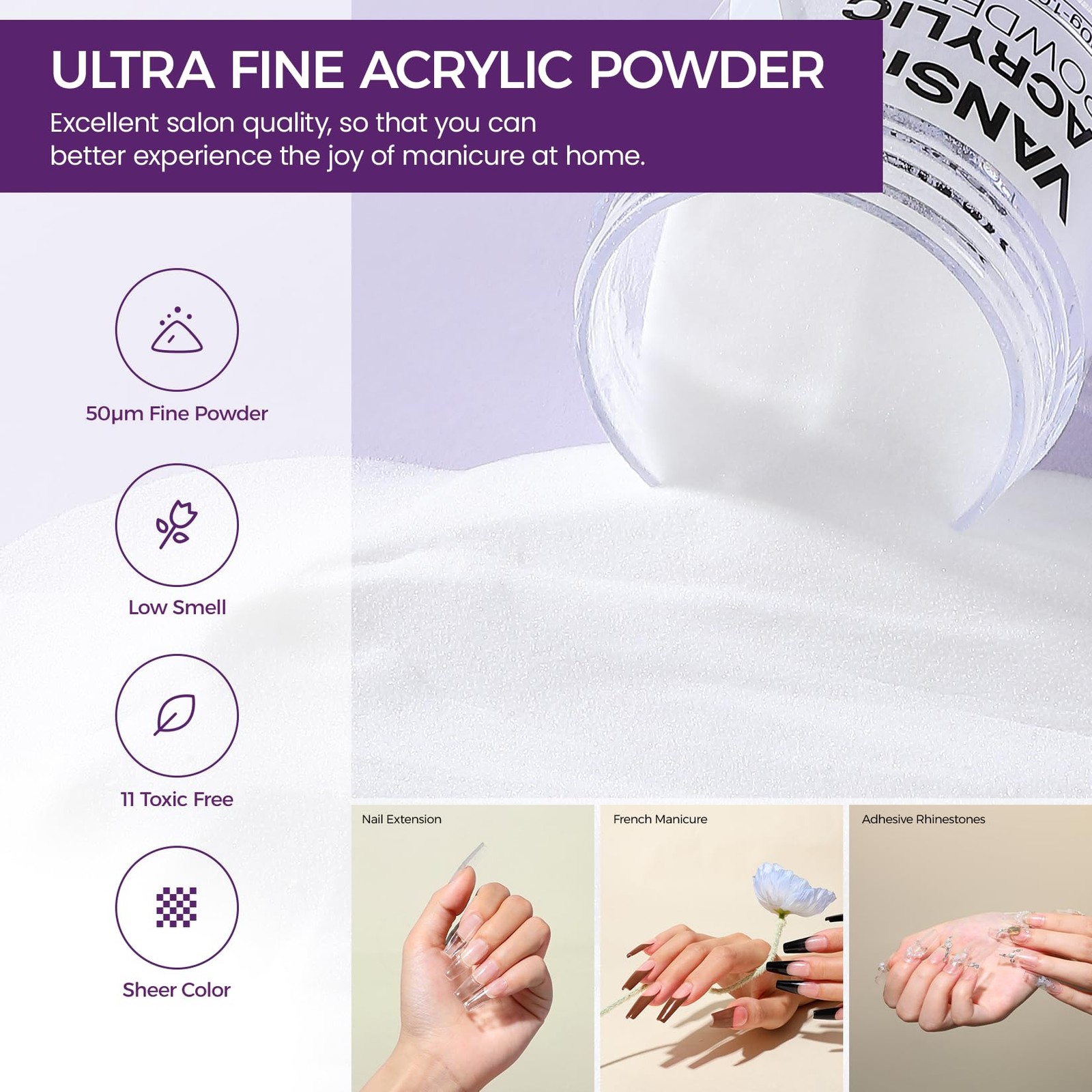 VANSISOS Acrylic Nail Kit: 30g Clear Acrylic Powder and 75ml Liquid Set with
