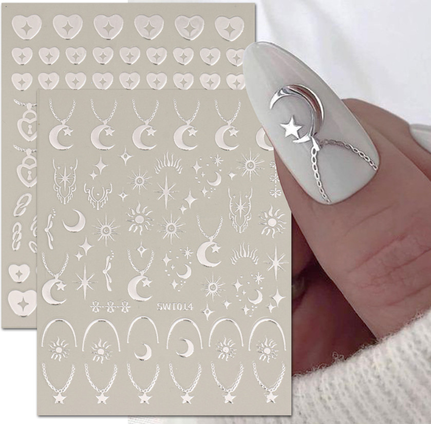 Nail Art Stickers 3D Angel Wing Heart Moon Star Sun Jewelry Self Adhesive NS48