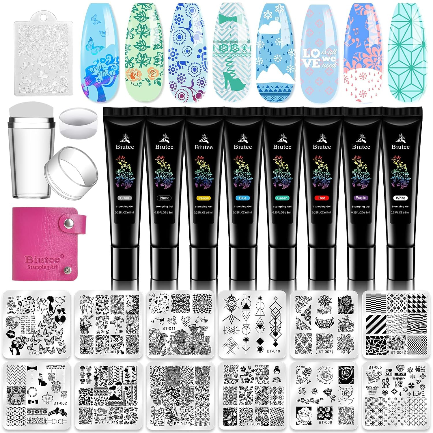 23Pcs Nail Stamping Plates Set 12 Templates 8 Polish Gel | Nail Stamping Kit Sta