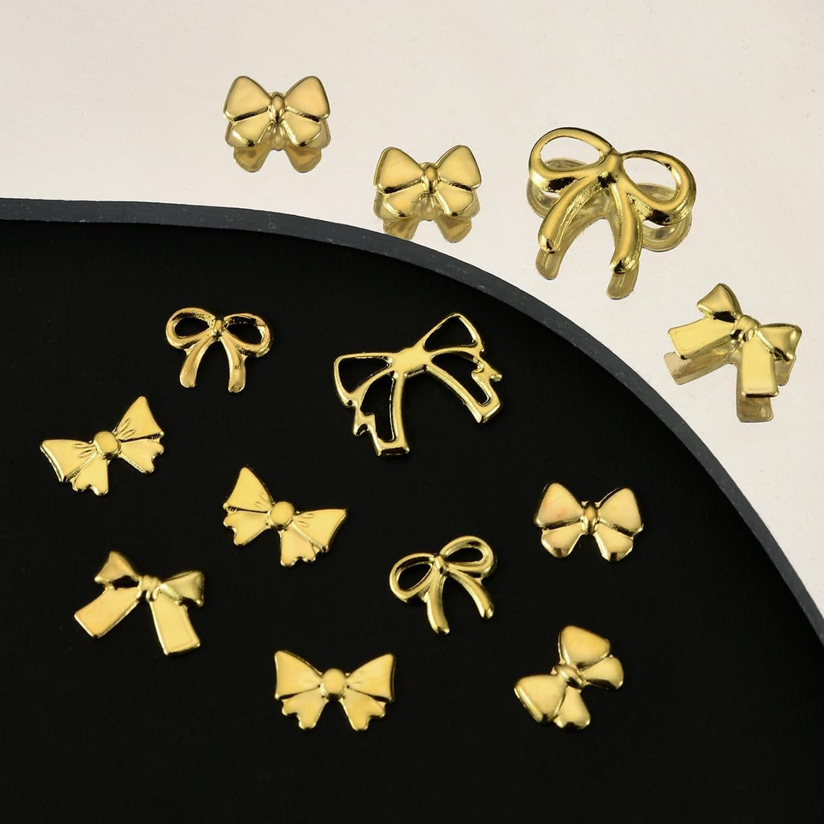 12 Grids Gold Bow Nail Charms 12 Styles Mini Alloy Bowknot Nail Rhinestones Butt