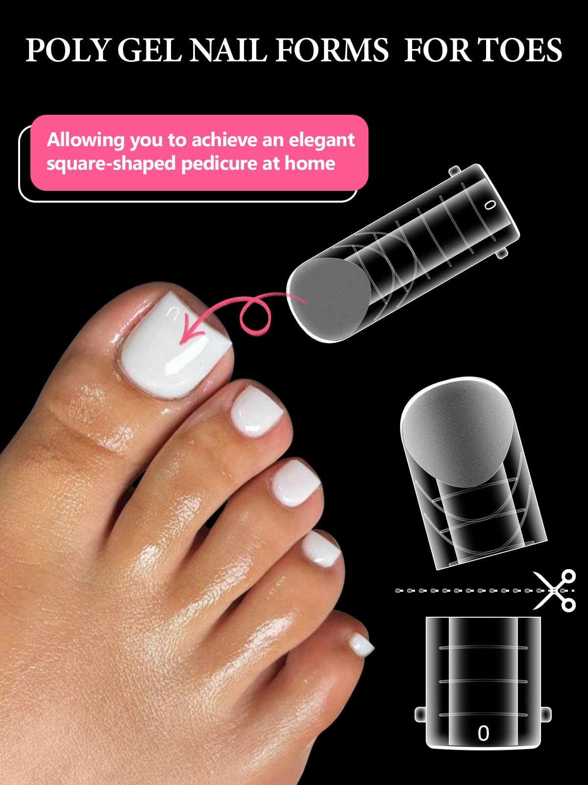 TOROKOM Poly Gel Nail Forms for Toes, Long Square Dual Forms, Toe Pedi Nail Exte