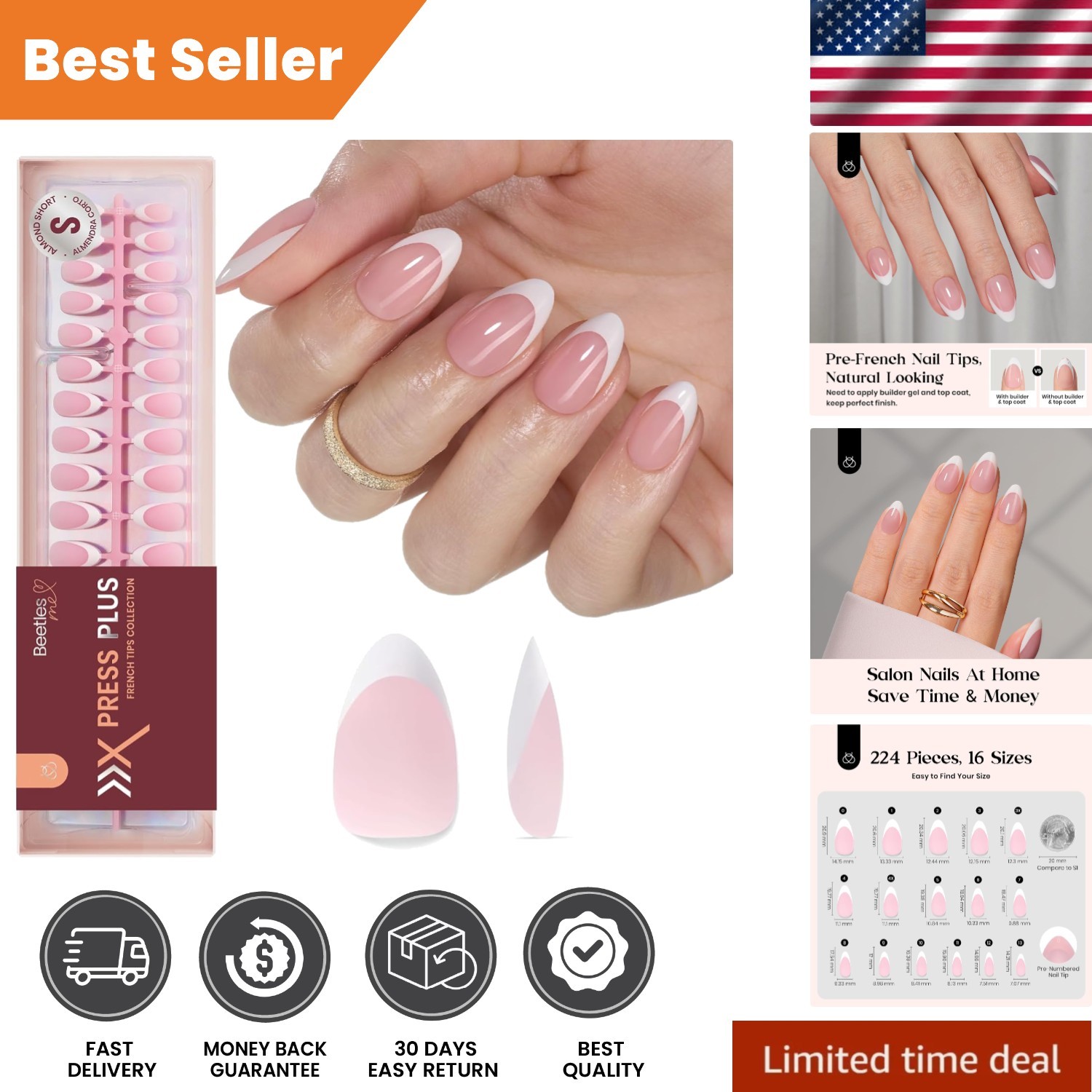 Salon Quality 224 Pcs Pink French Tip Fake Nails – Soft Gel for Every Occasion