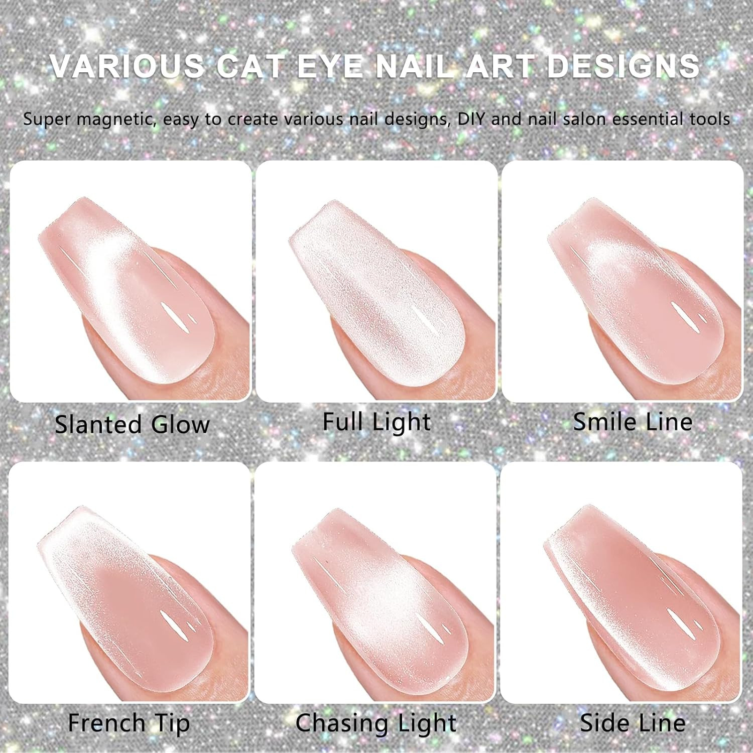1Pcs Silver Cat Eye Magnet for Nails, Cat Eye round Nail Magnetic Beads, Double
