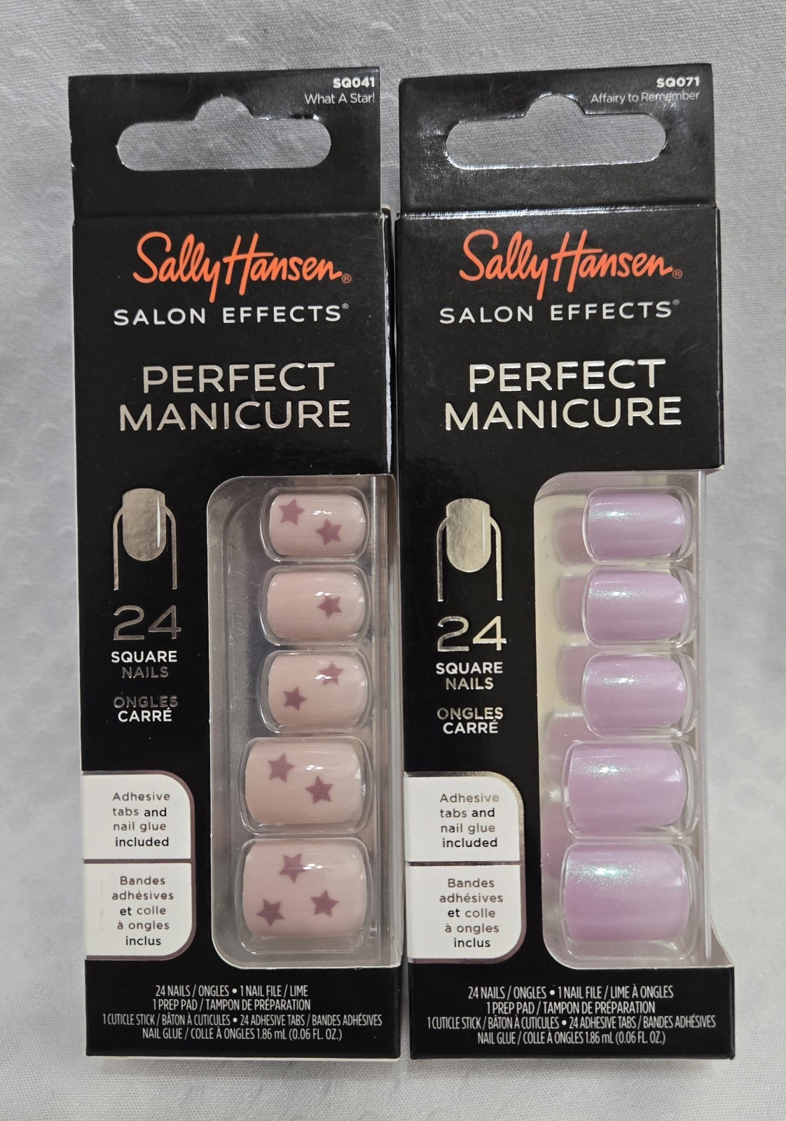 Lot of 2 Sally Hansen Perfect Manicure Press-On Nails • Pink/Purple • Square