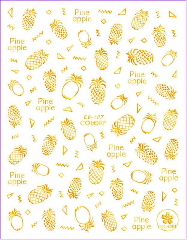 Nail Art 3D Decal Stickers Gold Design Pineapple CB107