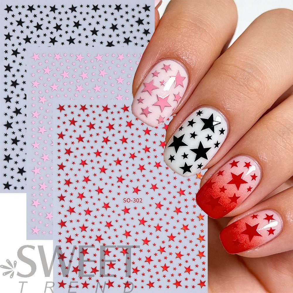 Stars Nail Art Stickers Decals 10 Sheets Supplies Self-Adhesive Peel SO302 NH30