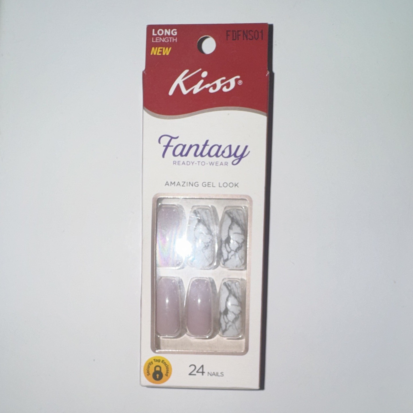 Kiss Press-On Nails Long Square Marble Iridescent Purple/White/Black FDFNS01