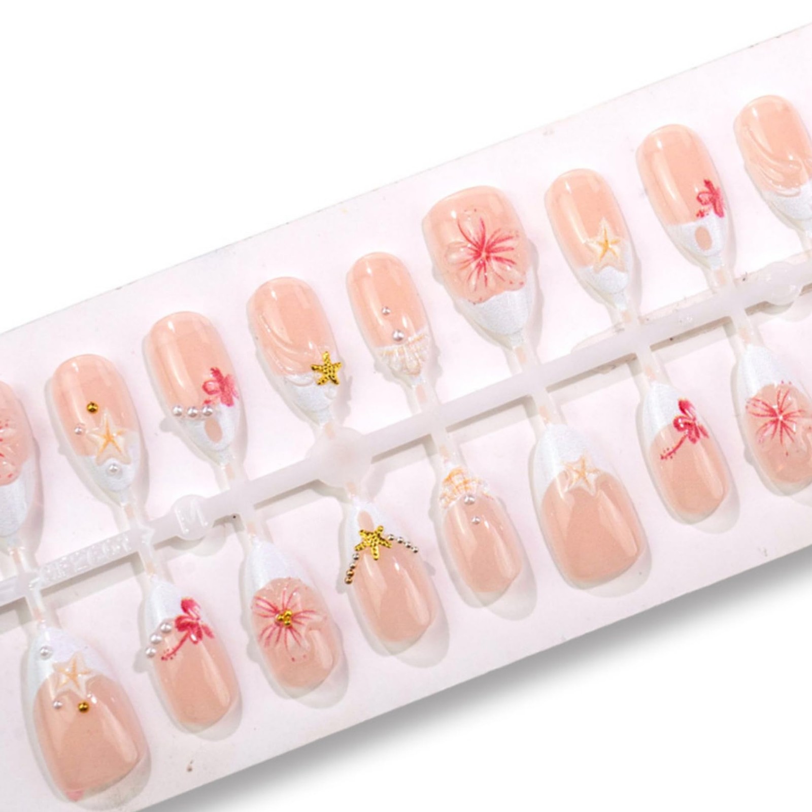 30Pcs Cute Pink Flower Press on Nails Short Almond French Tip Fake Nails with…
