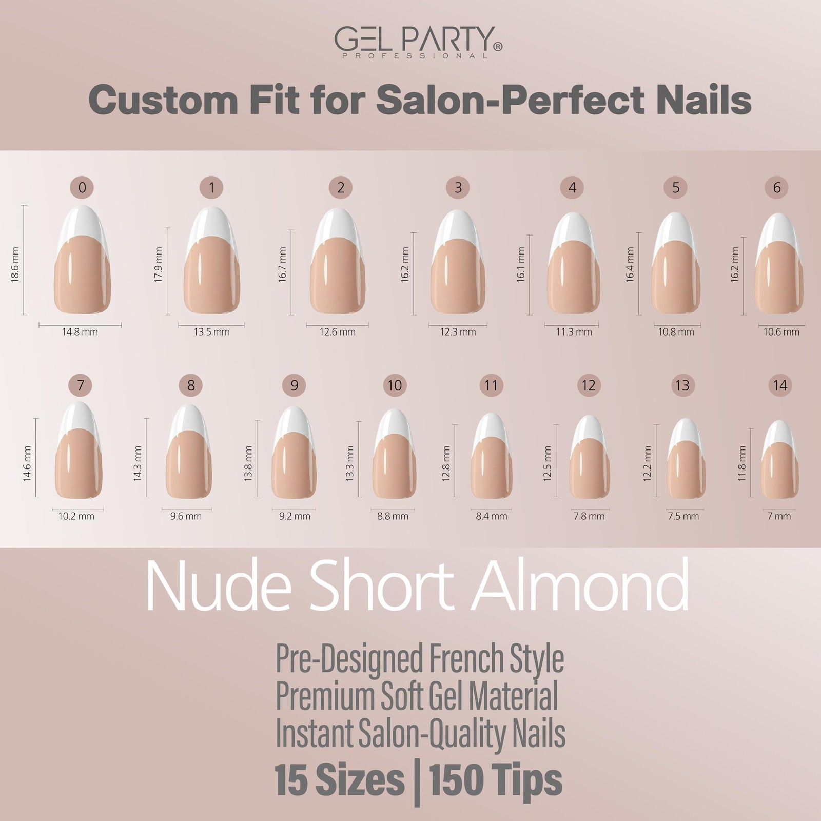 GELPARTY 150Pcs Soft Gel French Nail Tips – Pre-Shaped (x-Nude Short Almond) …