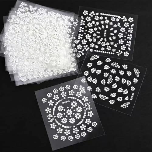SPLOCUDU 3D White Flower Nail Art Stickers with Rhinestones – 3D Nail Decals