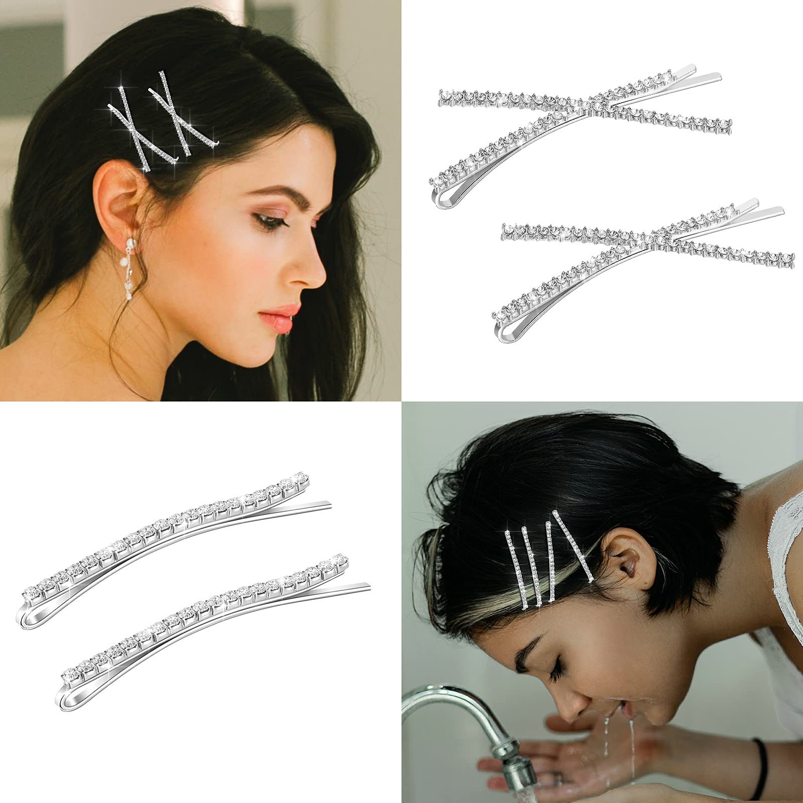 12 Pieces Rhinestone Bobby Pins Decorative Fancy 1 Count (Pack of 1), Silver