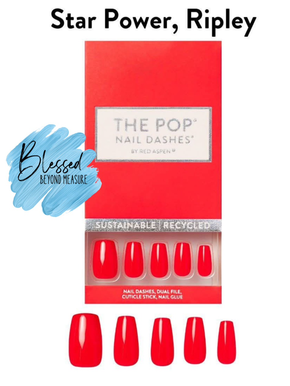Red Aspen Press On Nails~STAR POWER, RIPLEY~ Red~Medium ~Coffin