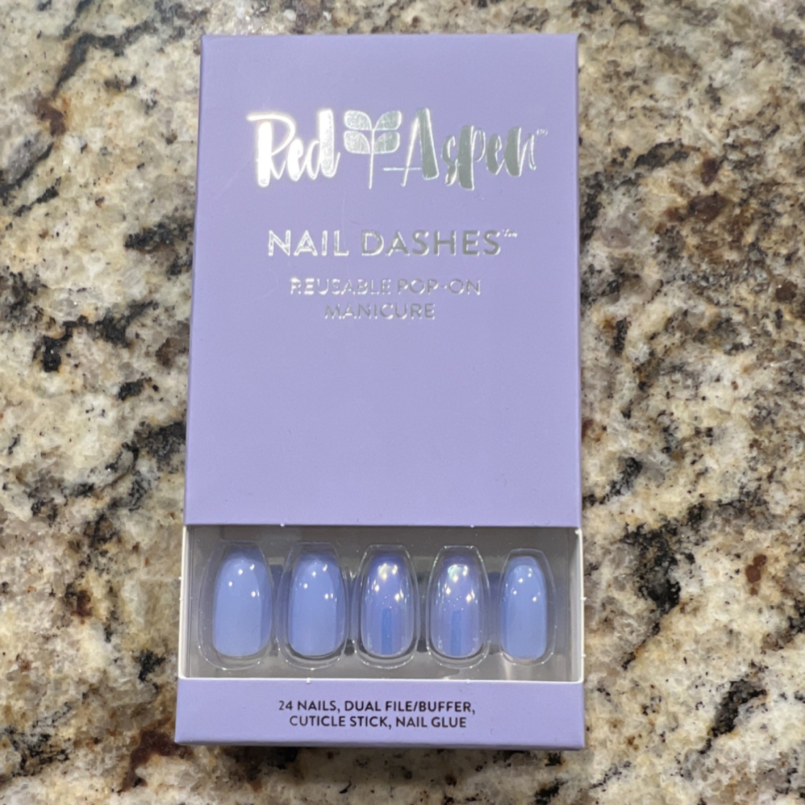 Red Aspen Press-On Nails Light Blue Shiny Reusable Full Cover Glue Included