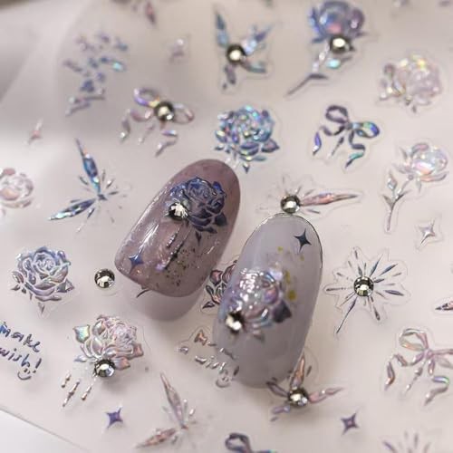Rose Nail Art Stickers 5D Embossed Nail Decals Rhinestone Nail Art 22 Color22