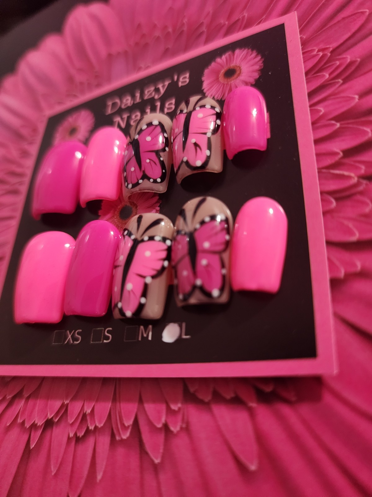 Large Size Pink Butterfly Spring Press-on Nail Set Handmade Square 2.0 Cm Length